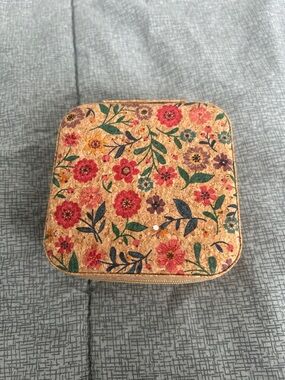 Floral Cork Jewelry Case - Red & Green Floral Design